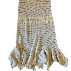 Cream Crochet Knit Boho Ruffle hankerchief hem hippie midi skirt